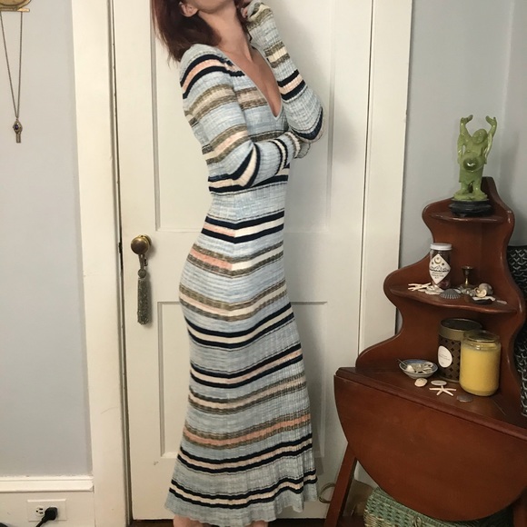 Free People Blue Striped Knit Bodycon Maxi Dress - Picture 5 of 11